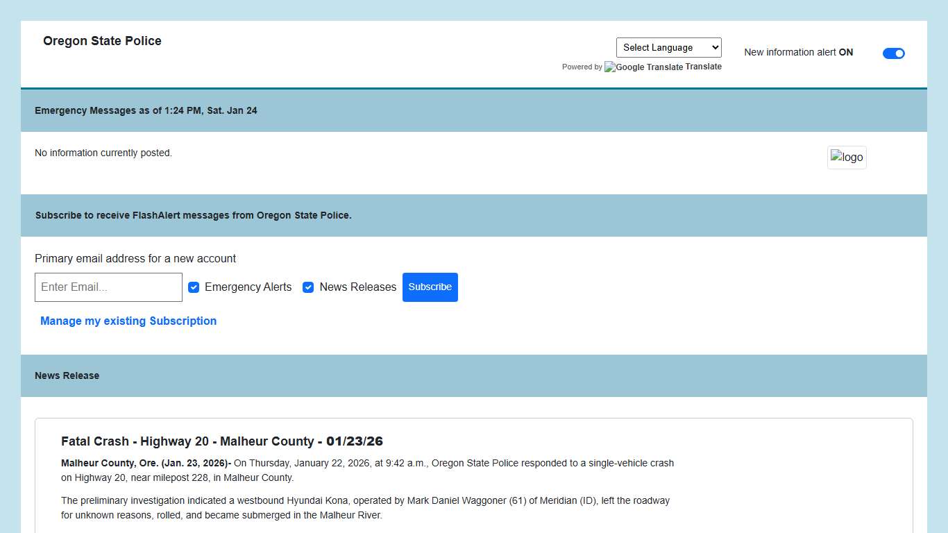 Oregon State Police News via Flashalert.net
